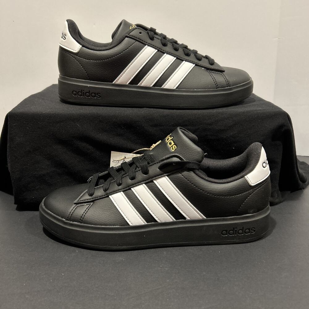 adidas Grand Court 2.0 Women's Sneakers Size 8.5 Black/White/Gold, JH7243, NIB